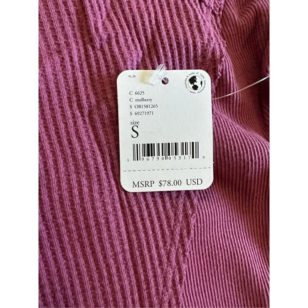 NWT Free People Thermal‎ Womens Small Mulberry Santa Clara Shirt Top V Neck